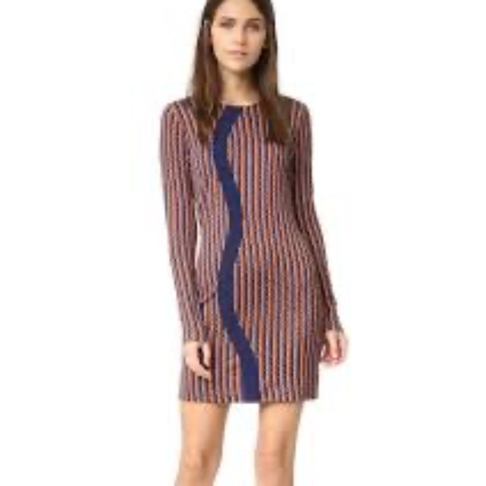 Diane von Furstenberg Haydyn Rickrack Khaki Midnight Sheath Dress, NWT, Sz 6